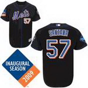 Cheap New York Mets 57 Johan Santana Black Jersey With 2009 Inaugural Patch For Sale