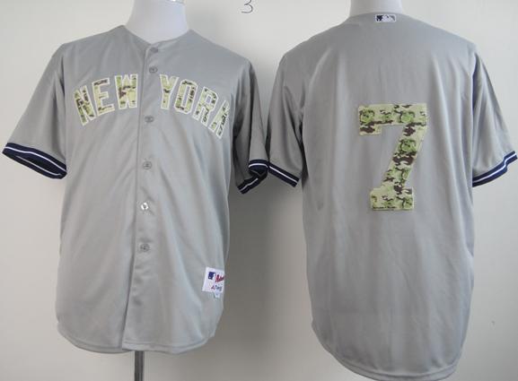 Cheap New York Yankees 7 Mickey Mantle Grey 2013 USMC Cool Base Camo Number MLB Jersey For Sale