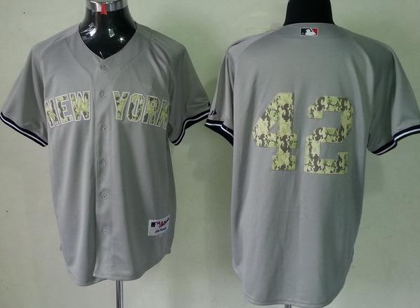 Cheap New York Yankees 42 Mariano River Grey 2013 USMC Cool Base Camo Number MLB Jersey For Sale