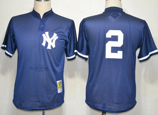 New York Yankees 2 Derek Jeter Blue M&N Throwback MLB Jerseys