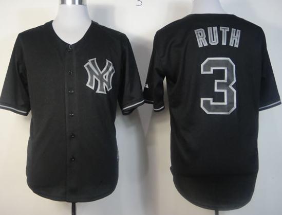 Cheap New York Yankees 3 Babe Ruth Black Fashion MLB Jersey For Sale