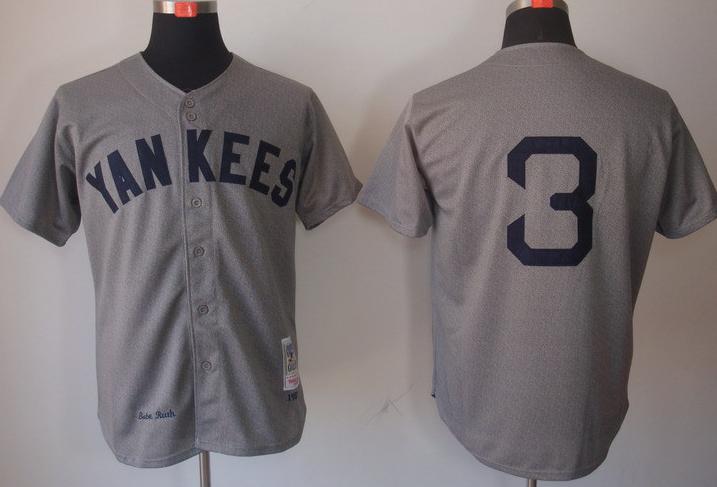 New York Yankees 3 Babe Ruth Grey M&N Throwback MLB Jerseys New York Yankees 3 Babe Ruth Grey M&N Throwback MLB Jerseys
