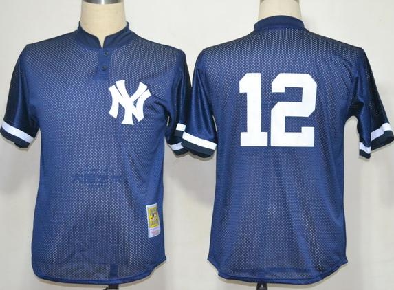New York Yankees 12 Wade Boggs Blue M&N 1995 MLB Jerseys