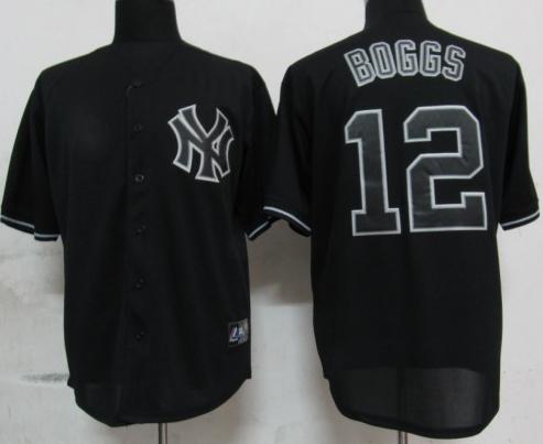 Cheap New York Yankees 12 Boggs Black Fashion Jerseys For Sale