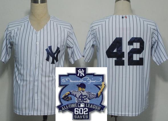 Cheap New York Yankees 42 Mariano Rivera All-Time Leader 602 Saves Patch White Jersey For Sale