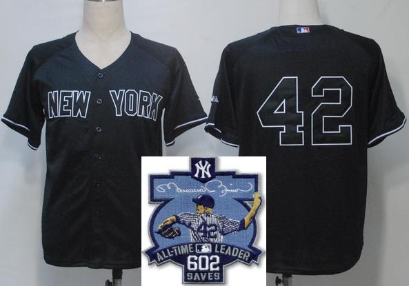 Cheap New York Yankees 42 Mariano Rivera All-Time Leader 602 Saves Patch Black Jersey For Sale