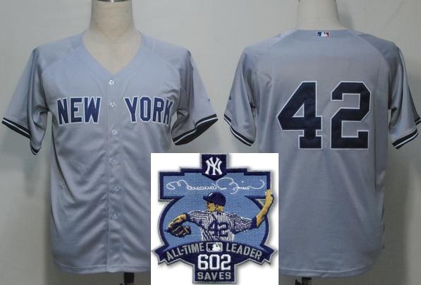 Cheap New York Yankees 42 Mariano Rivera All-Time Leader 602 Saves Patch Grey Jersey For Sale
