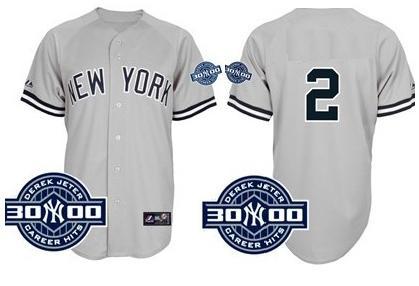 New York Yankees 2 Derek Jeter Grey 3000 Hits Patch Jersey Without Name