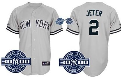 Cheap New York Yankees 2 Derek Jeter Grey 3000 Hits Patch Jersey For Sale