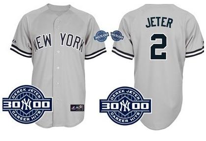 New York Yankees 2 Derek Jeter Grey 3000 Hits Patch Jersey New York Yankees 2 Derek Jeter Grey 3000 Hits Patch Jersey