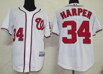 Washington Nationals 34 Harper White MLB Jerseys