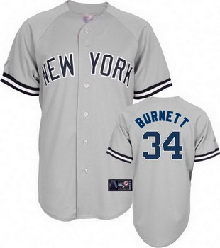 New York Yankees 34 BURNETT grey Jersey New York Yankees 34 BURNETT grey Jersey