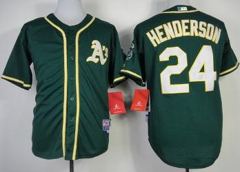 Cheap Oakland Athletics 24 Ricky Henderson Green Cool Base MLB Jersey 2014 New Style For Sale