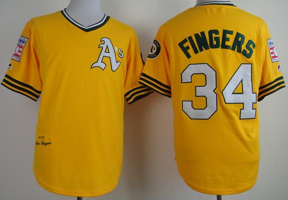 Cheap Oakland Athletics 34 Rollie Fingers 1968 M&N Throwback Yellow MLB Jerseys For Sale