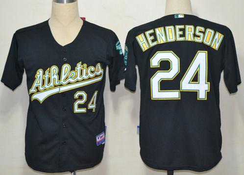 Cheap Oakland Athletics 24 Ricky Henderson Black Cool Base MLB Jerseys For Sale