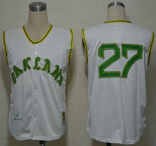 Oakland Athletics 27 Catfish Hunter White 1968 Throwback Vest Jerseys