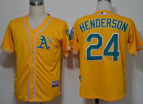 Oakland Athletics 24 Ricky Henderson Yellow MLB Jersey