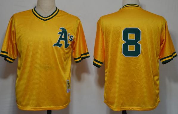 Oakland Athletics 8 Yellow M&N MLB Jerseys