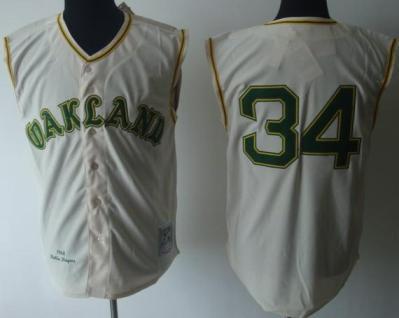 Oakland Athletics 34 Rollie Fingers Cream Throwback Vest Jerseys