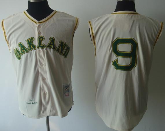 Oakland Athletics 9 Reggie Jackson Cream 1968 Throwback Vest Jerseys