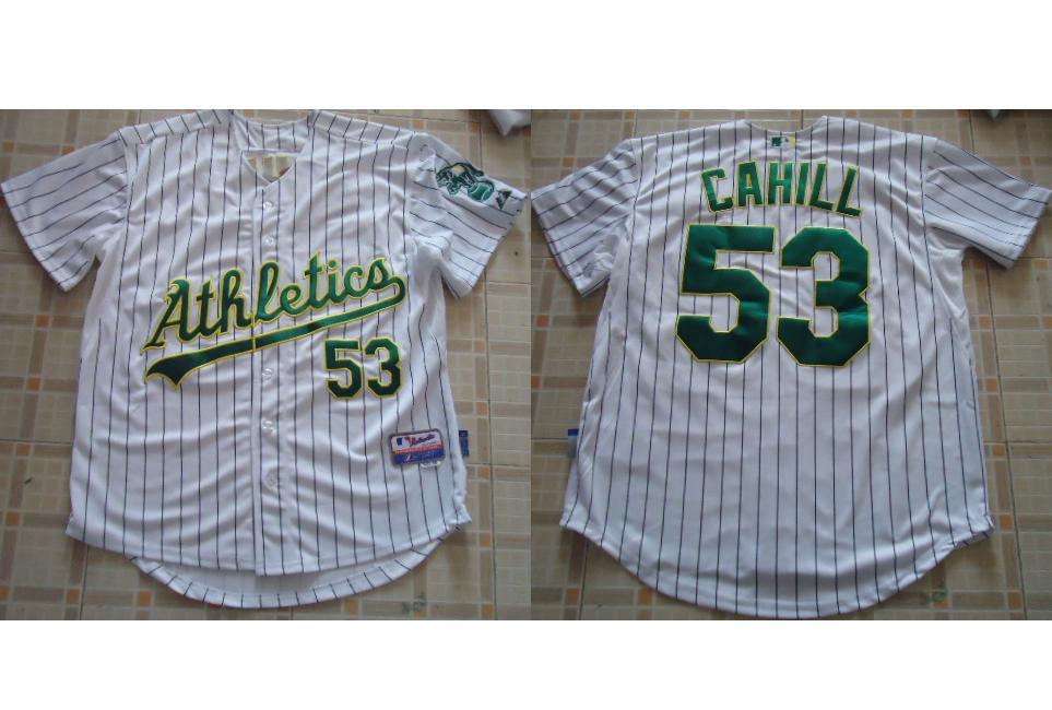Oakland Athletics 53 Cahill White Pinstripe Jersey