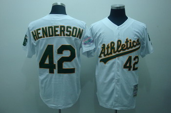 Oakland Athletics 42 Henderson White Jerseys Throwback