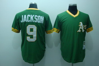Oakland Athletics 9 Reggie Jackson Green Jerseys Throwback