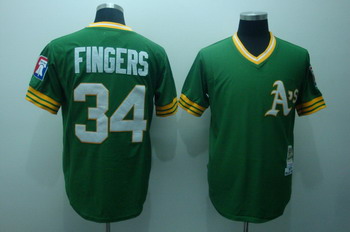 Oakland Athletics 34 Rollie Fingers Green Jerseys Throwback