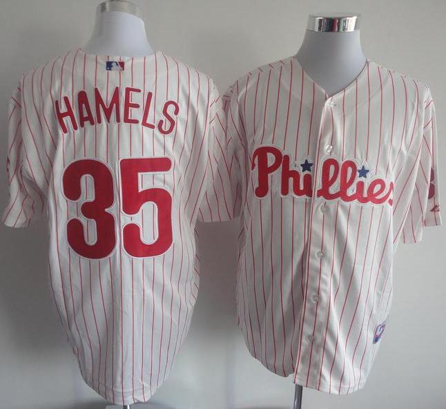 Cheap Philadelphia Phillies 35 Cole Hamels White Red Strip MLB Jerseys For Sale