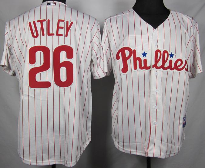 Cheap Philadelphia Phillies 26 Chase Utley White Red Strip MLB Jerseys For Sale