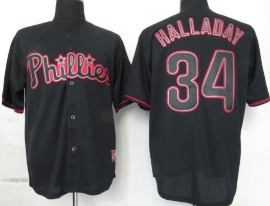 Cheap Philadephia Phillis 34 Halladay Black Fashion MLB Jerseys For Sale
