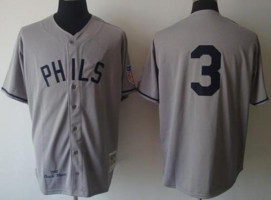 Philadelphia Phillies 3 Chuck Klein 1942 M&N Grey MLB Jerseys