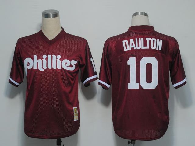 Philadephia Phillies 10 Daulton Red M&N 1991 MLB Jerseys