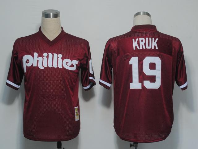Philadephia Phillies 19 Kruk Red M&N 1991 MLB Jerseys