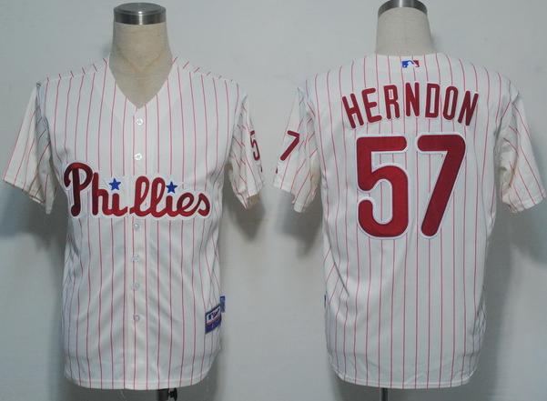 Cheap Philadephia Phillies 57 Herndon White(Red Strip) Cool Base MLB Jerseys For Sale