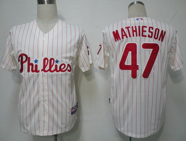 Philadephia Phillies 47 Mathieson White(red strip) Cool Base MLB Jersey Philadephia Phillies 47 Mathieson White(red strip) Cool Base MLB Jersey