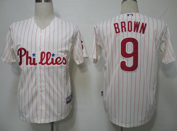 Cheap Philadephia Phillies 9 Brown White(Red Strip) Cool Base MLB Jersey For Sale