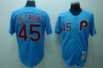 Philadelphia Phillies 45 Tug McGraw Blue Jerseys Throwback