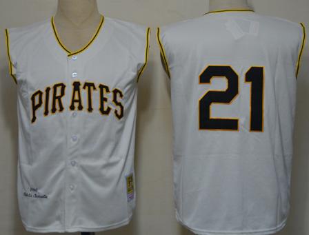 Cheap Pittsburgh Pirates 21 Roberto Clemente Cream Throwback Vest Jersey For Sale