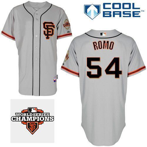 San Francisco Giants 54 Sergio Romo Grey Cool Base MLB Baseball Jersey W 2012 World Series Champion Patch SF Style