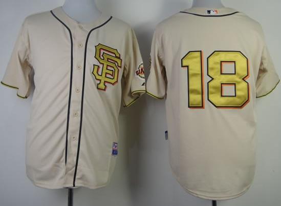 Cheap San Francisco Giants 18 Matt Cain Cream Gold Number Cool Base MLB Jerseys For Sale