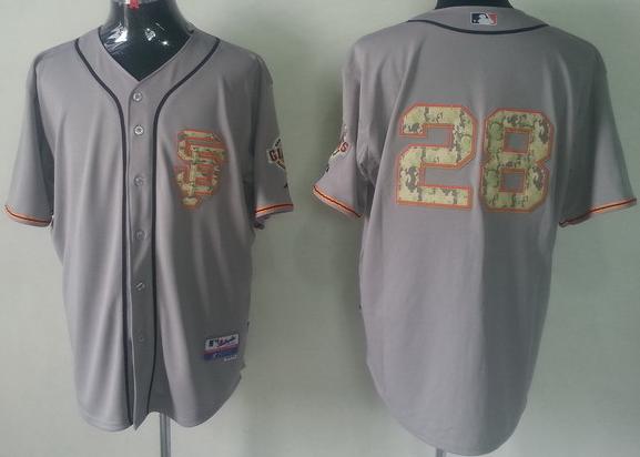 Cheap San Francisco Giants 28 Buster Posey Grey Cool Base MLB Jersey Camo Number SF Style For Sale
