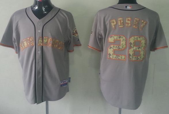 Cheap San Francisco Giants 28 Buster Posey Grey Cool Base MLB Jersey Camo Number For Sale