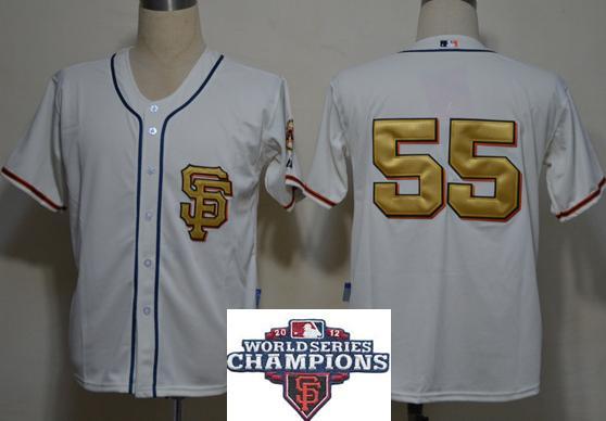 San Francisco Giants 55 Tim Lincecum Cream Gold Number 2012 World Series Champions Patch MLB Jersey