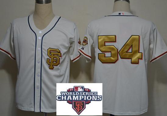 Cheap San Francisco Giants 54 Sergio Romo Cream Gold Number 2012 World Series Champions Patch MLB Jersey For Sale