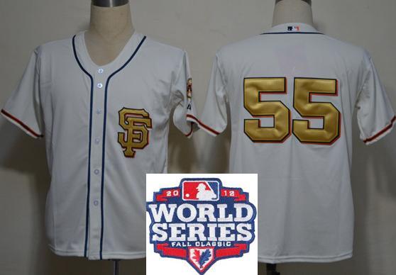 Cheap San Francisco Giants 55 Tim Lincecum Cream Gold Number 2012 World Series Patch MLB Jersey For Sale