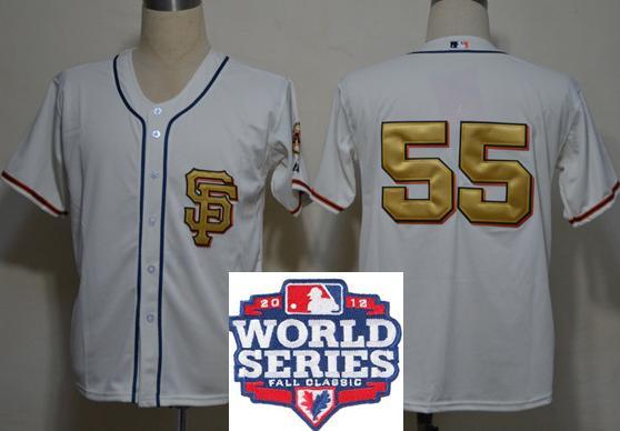 San Francisco Giants 55 Tim Lincecum Cream Gold Number 2012 World Series Patch MLB Jersey