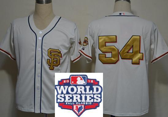 San Francisco Giants 54 Sergio Romo Cream Gold Number 2012 World Series Patch MLB Jersey