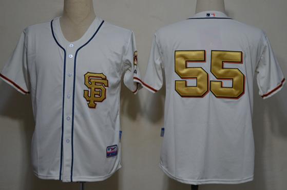 San Francisco Giants 55 Tim Lincecum Cream Baseball MLB Jerseys Gold Number SF Style
