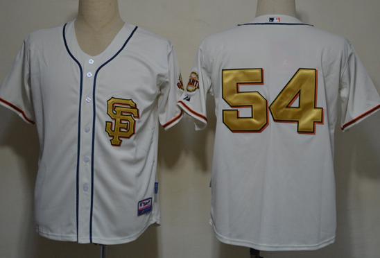 San Francisco Giants 54 Sergio Romo Cream Baseball MLB Jerseys Gold Number SF Style